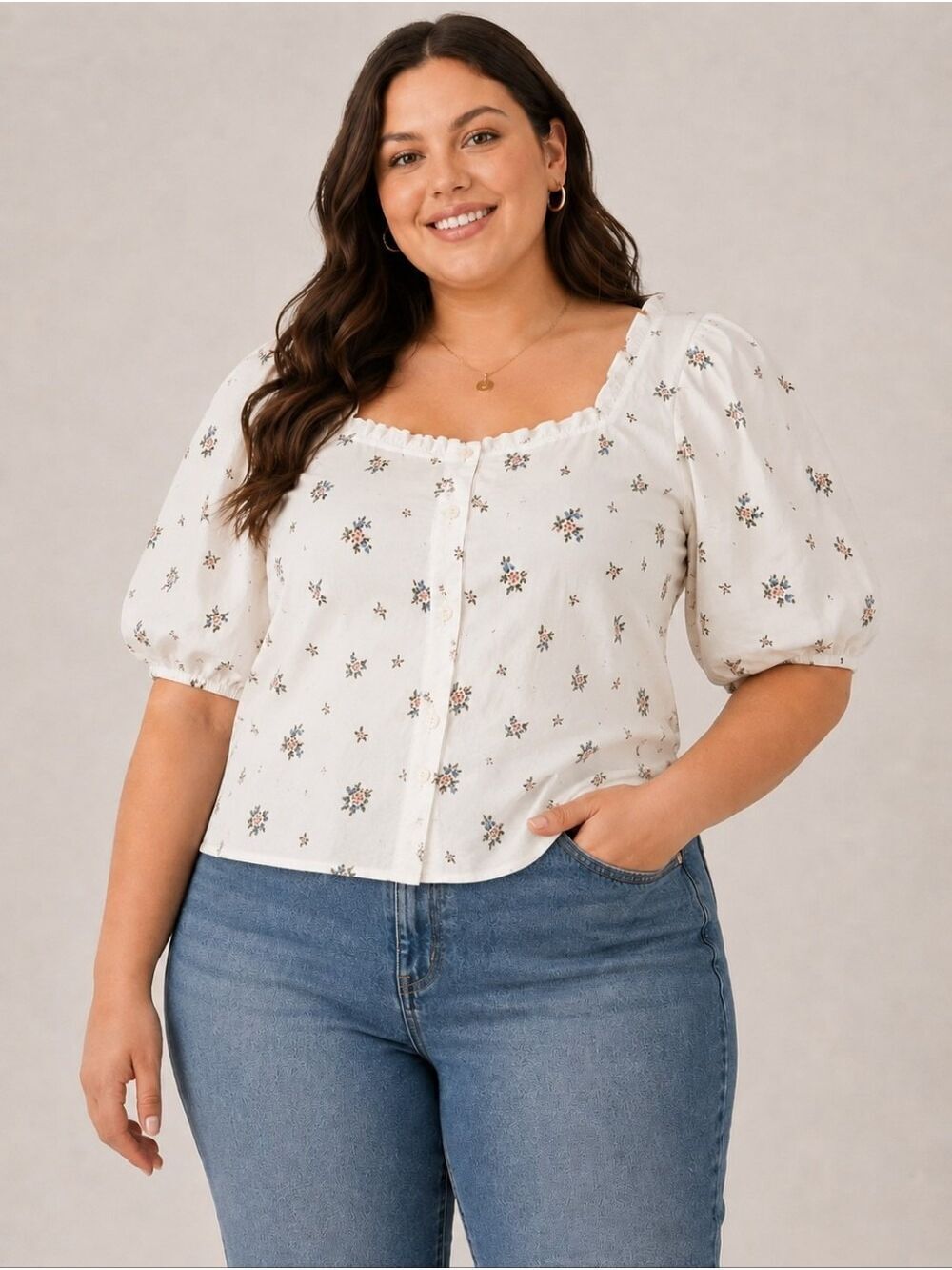 NWT Levi's Joella Floral Puff Sleeve Blouse 4X Cottagecore Square Neck Cotton To